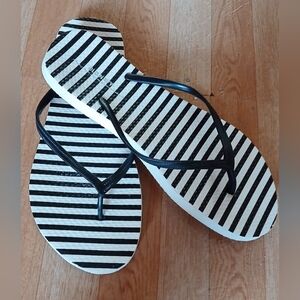 Black and White Striped Flip Flops, Size 9. Barely Worn.